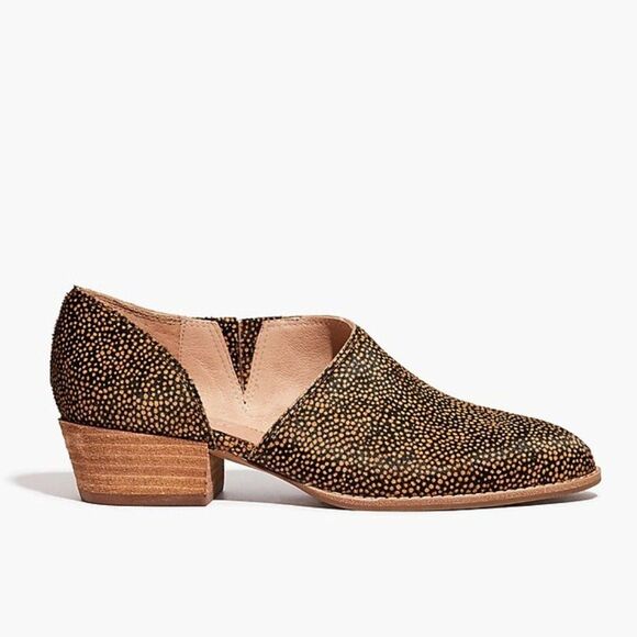 Madewell THE LUCIE Booties Sz 7.5 Cut Out SlipOn Spotted Toffee Block Heel Shoes - Picture 1 of 10
